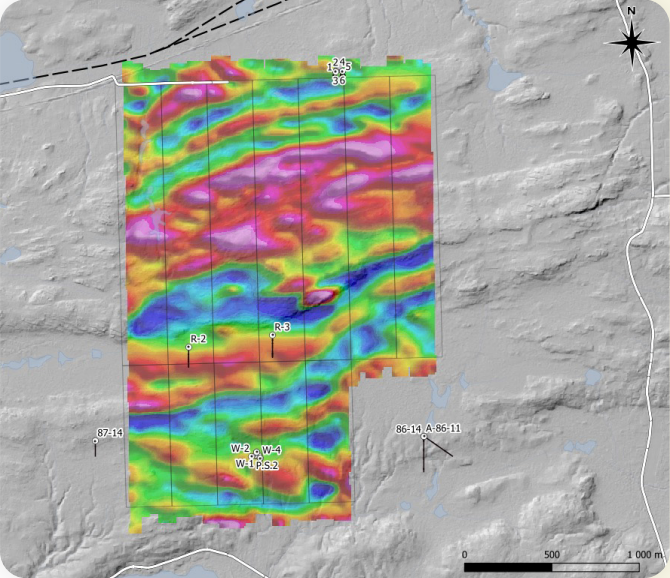 Vertical gradient of reduced-to-pole magnetics, M-PASS survey, 2022.
